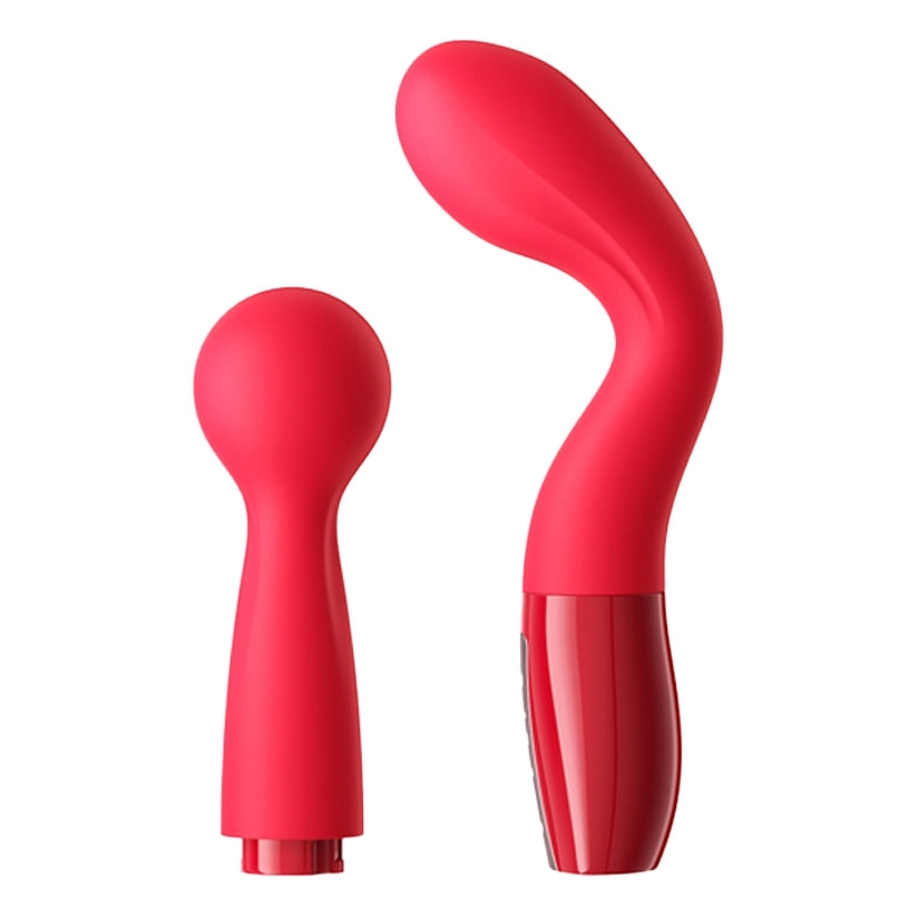 Peak Performa Elix G-Spot and Wand Massager Red featuring a curved G-spot head and classic wand design.