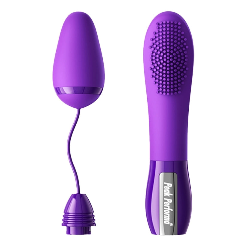 Peak Performa Lushe Egg and Textured Massager Purple, featuring interchangeable vibrator heads for clitoral and G-spot stimulation.