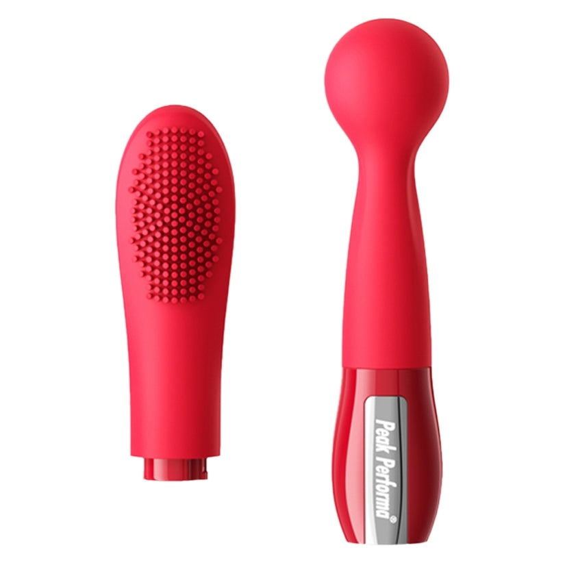 Peak Performa Zira Wand and Textured Massager Red featuring interchangeable heads for versatile stimulation.