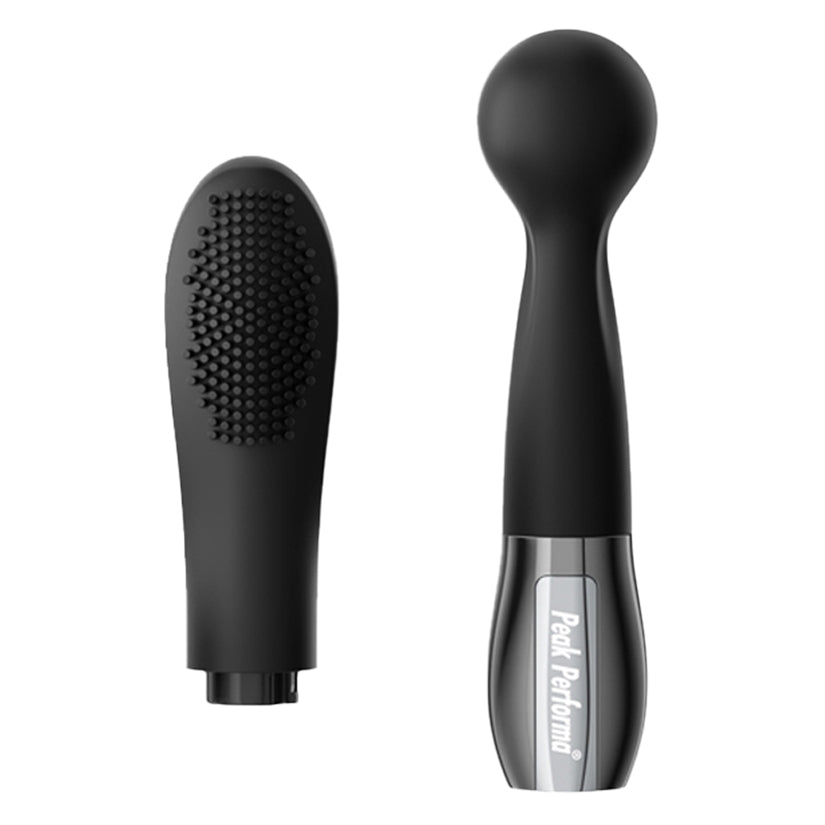 Peak Performa Zira Wand and Textured Massager Black with interchangeable head design for versatile stimulation.