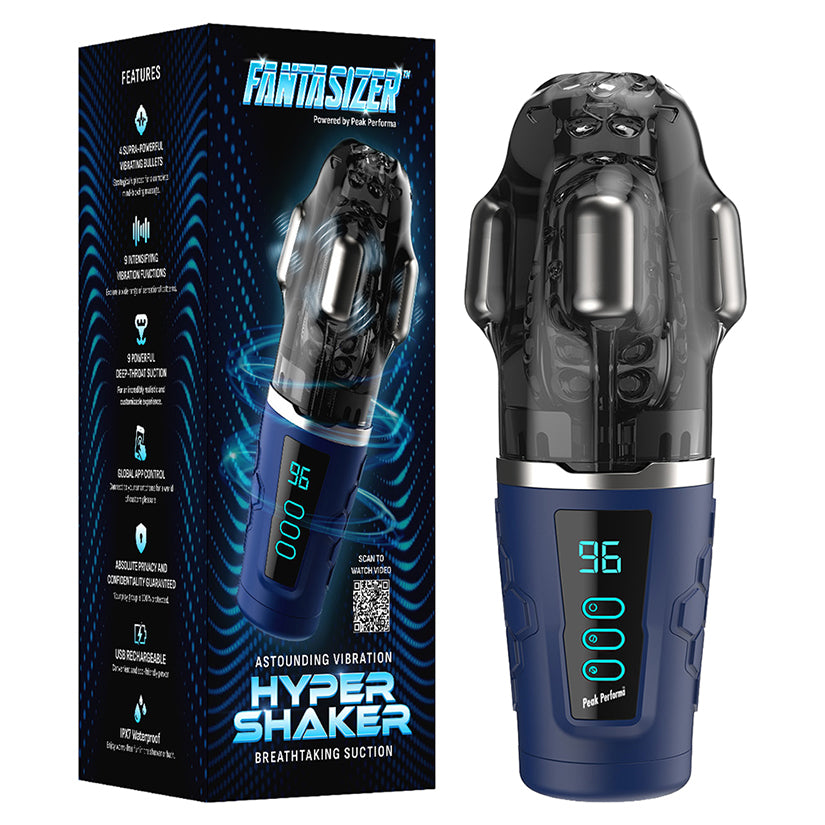 Peak Performa Hypershaker Fantasizer Masturbator Blue with features and packaging displayed.