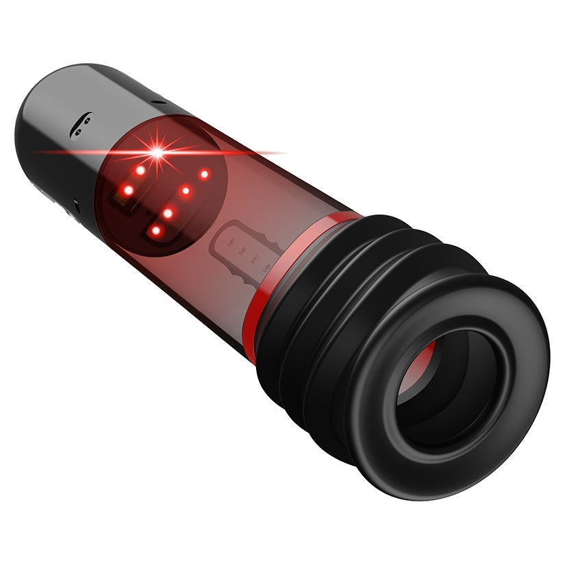 Peak Performa ISP 90 Infrared Red Light Therapy Penis Pump with illuminated red light chamber.