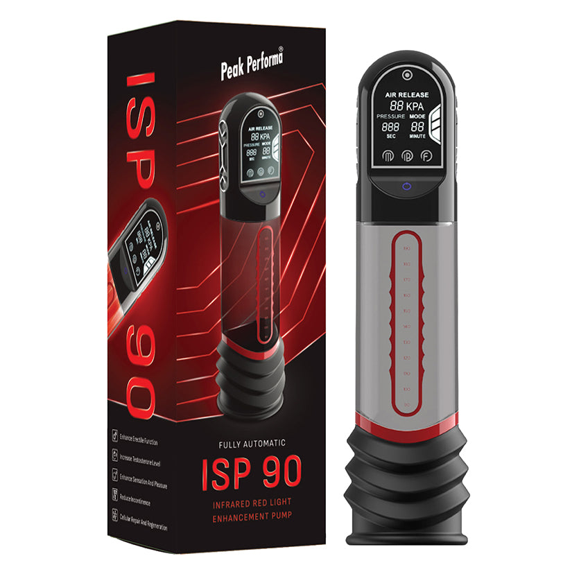 Peak Performa ISP 90 Infrared Red Light Therapy Penis Pump with digital display and ergonomically designed handle.