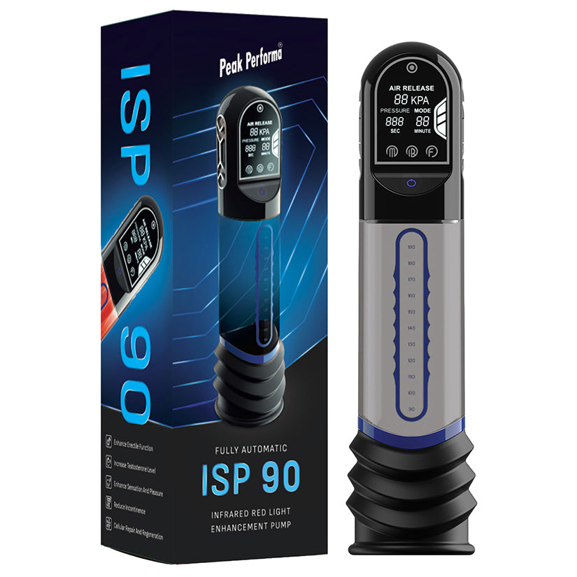 Peak Performa ISP 90 Infrared Red Light Therapy Pump Blue with digital interface and packaging.