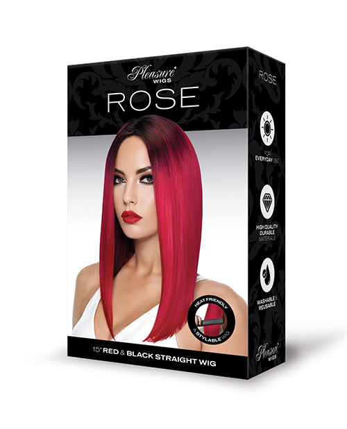 Pleasure Wigs Rose Pink Costume Wig showcased on packaging with sleek design and vibrant color.