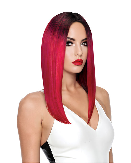 Pleasure Wigs Rose Pink Costume Wig showcasing a sleek bob style with vibrant rose pink color, ideal for bold self-expression.