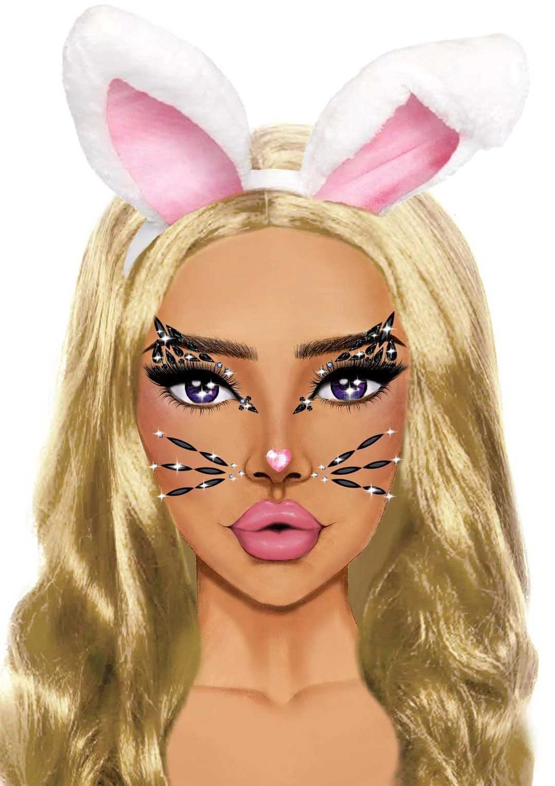 Leg Avenue Animal Rhinestone Stick-on Face Jewels used for a playful animal-inspired makeup look.