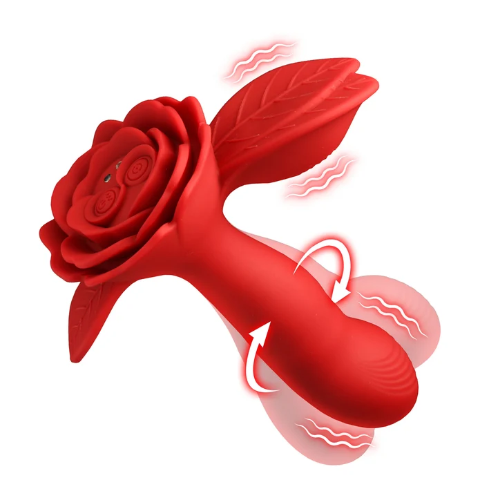 Bloomgasm Gyrarose Gyrating Silicone Vibrator Red with textured rose stimulator and gyrating shaft for dual pleasure.