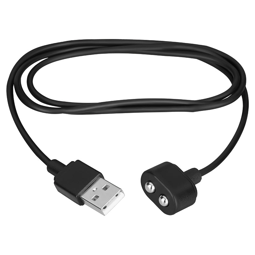 Satisfyer Magnetic USB Charging Cable Black for recharging Satisfyer toys, featuring dual magnetic heads for easy connection.
