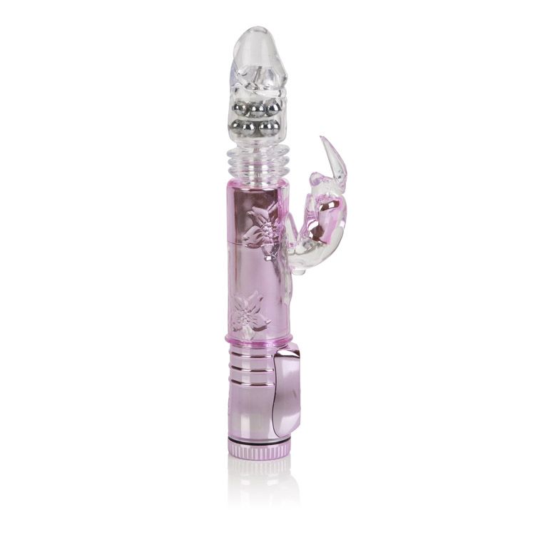 Thrusting Orgasm Jack Rabbit Vibrator Pink featuring dual motors and rotating pleasure beads for enhanced stimulation.