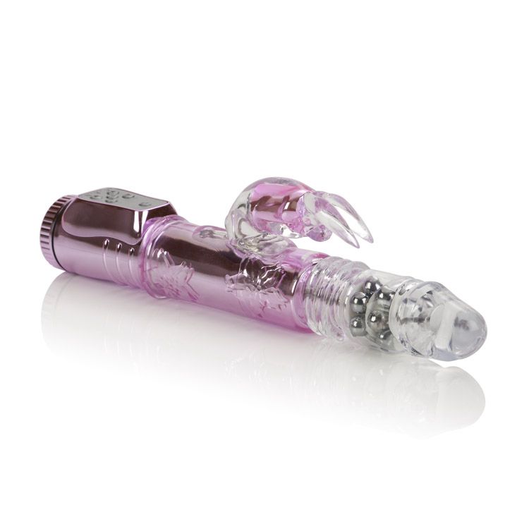 Thrusting Orgasm Jack Rabbit Vibrator Pink with dual motors and rotating beads for intense pleasure.
