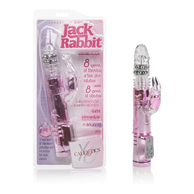 Thrusting Orgasm Jack Rabbit Vibrator Pink with 8 speeds of thrusting and vibration for dual stimulation.