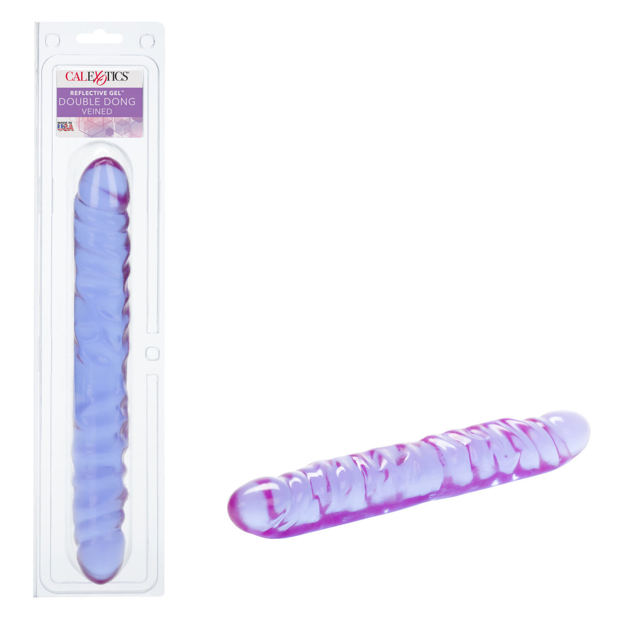 Reflective Gel Veined Double Dong 12 Inch Lavender in vibrant lavender color, featuring veined texture for enhanced stimulation.