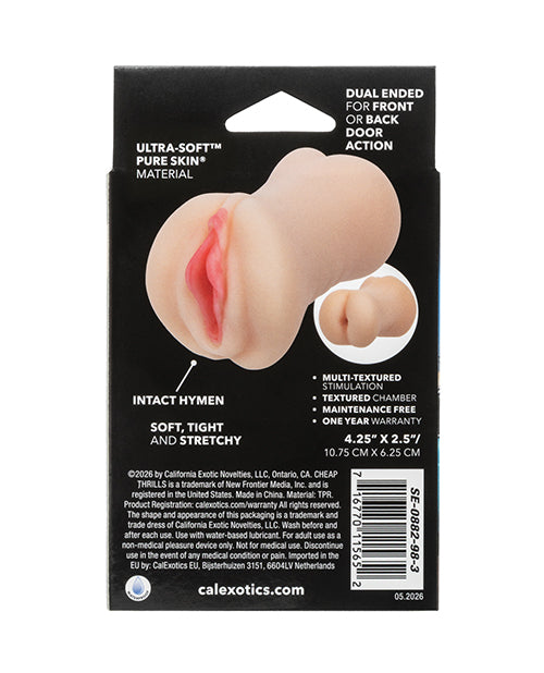 Cheap Thrills Cherry Poppers The Car Hop Stroker Vanilla package highlighting its ultra-soft Pure Skin material and features.