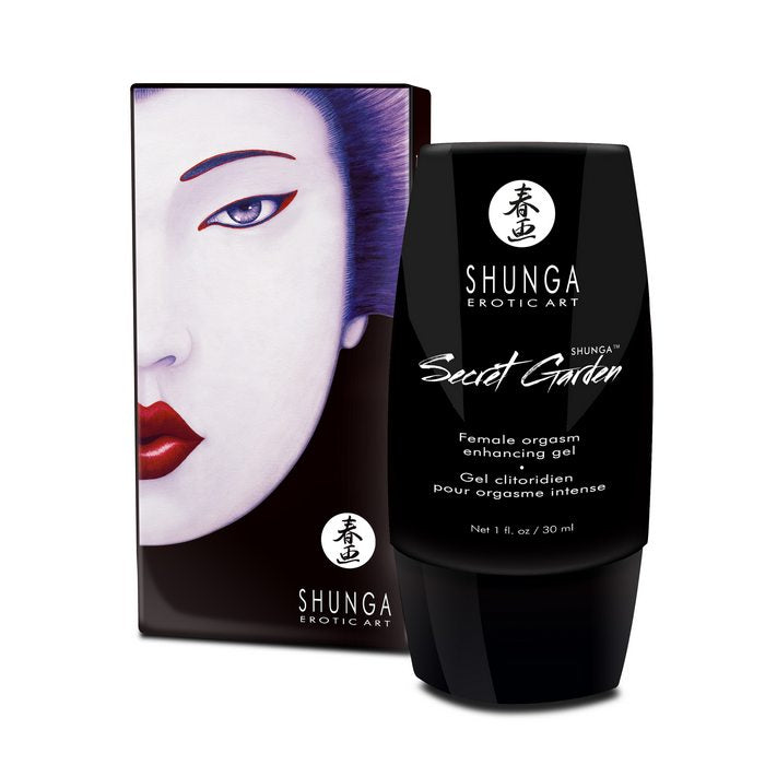 Shunga Secret Garden Enhancing Cream 1 Oz packaging with elegant design for clitoral enhancement and elevated intimacy.