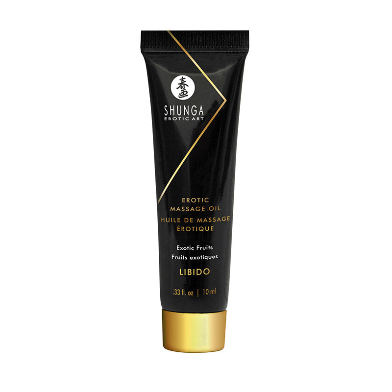 Shunga Geishas Secret Kit Exotic Fruit Erotic Massage Oil tube with exotic fruits, perfect for relaxation and self-care.