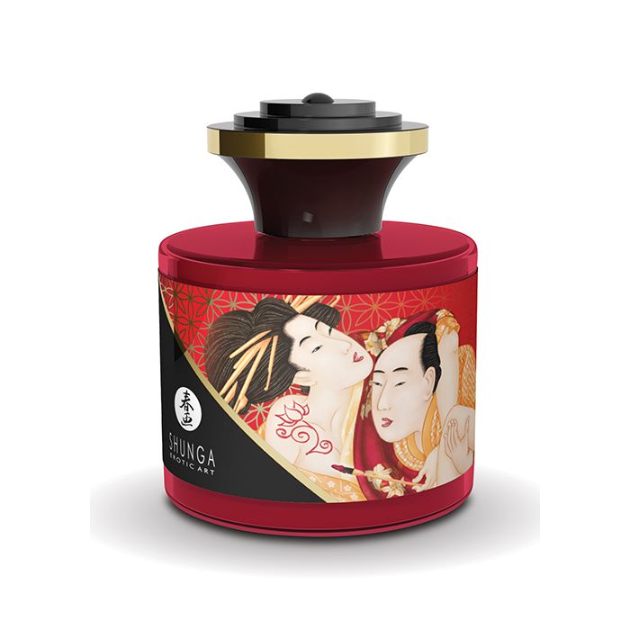 Shunga Body Paint Sparkling Strawberry Wine 1.7 Oz container featuring decorative red design and black lid.