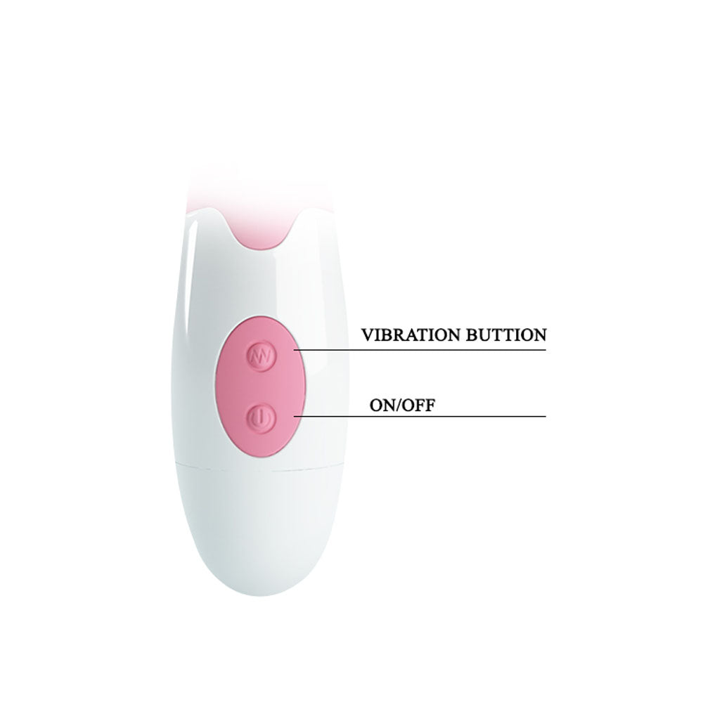 Close-up of Pretty Love Hyman G-Spot Vibrator Pink showing vibration button and on/off controls.