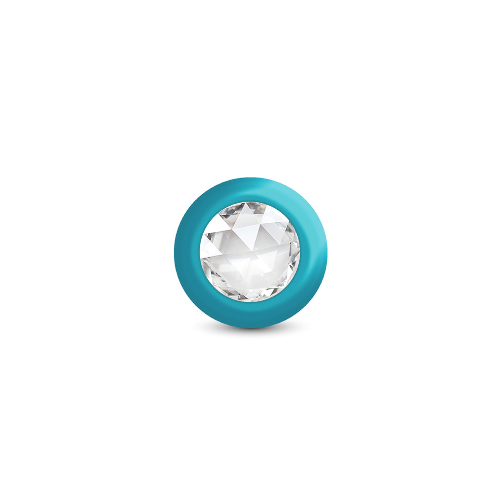 Eluxe Vibrating Clear Gem Blue Ombre Plug Small With Remote, showcasing a jeweled design and smooth silicone finish.