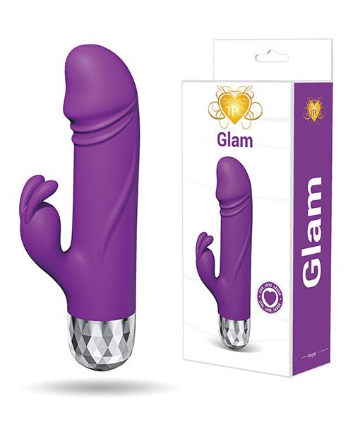Glam Rabbit Bullet Vibrator Purple in packaging, showcasing its dual stimulation features and compact design.