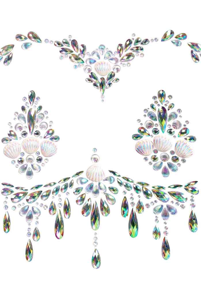 Leg Avenue Siren Adhesive Body Jewels Sticker Clear featuring sparkling rhinestones and gems for festive looks.