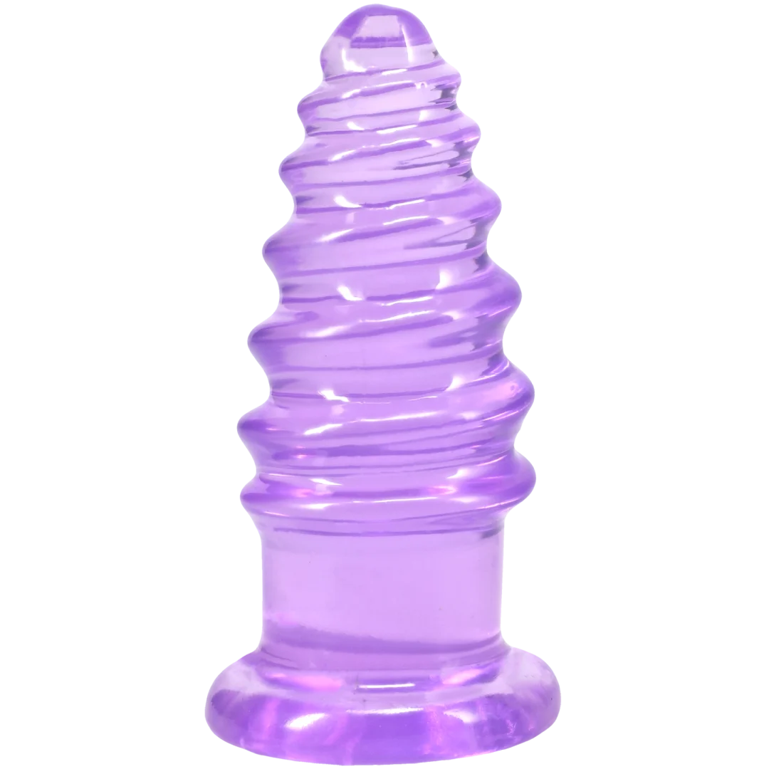 Doc Johnson Crystal Jellies Anal Twist 5 Inch Purple toy with sculpted ridges for pleasurable exploration.