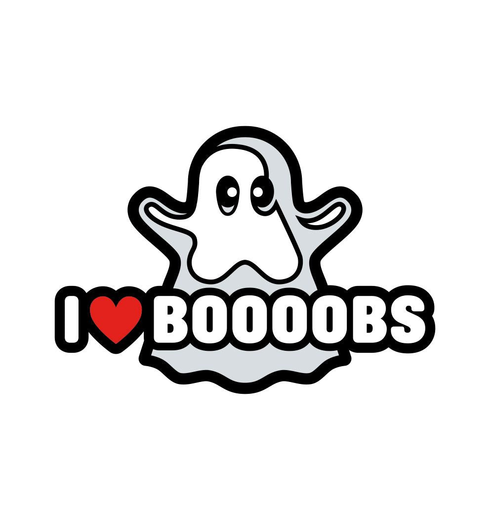 Wood Rocket Ghost I Heart Boobs Soft Enamel Lapel Pin featuring a cartoon ghost with the text I ❤️ BOOOOBS.
