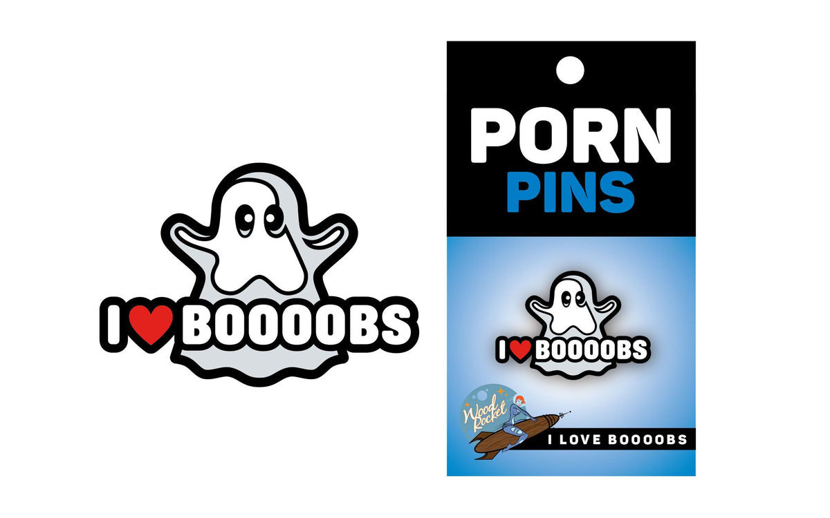 Wood Rocket Ghost I Heart Boobs Soft Enamel Lapel Pin, cheeky and humorous accessory featuring a cartoon ghost.