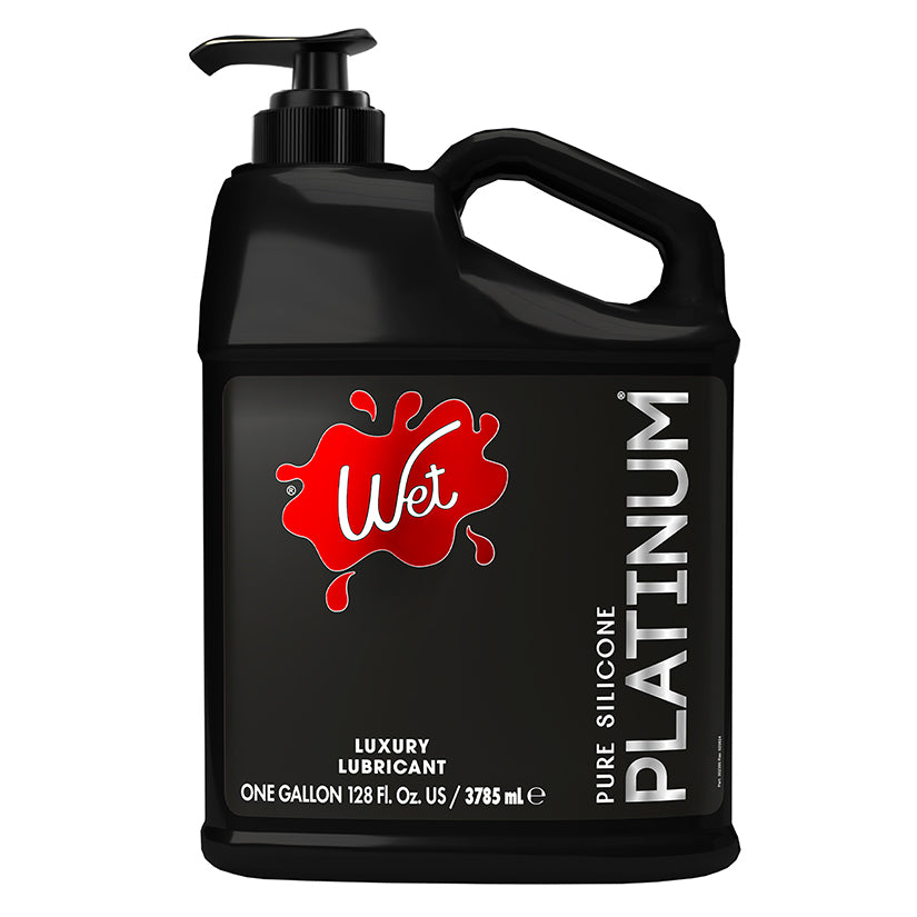 Wet Platinum Luxury Silicone Lubricant 128 Oz bottle, premium silicone lubricant for ultra-smooth glide and comfort.