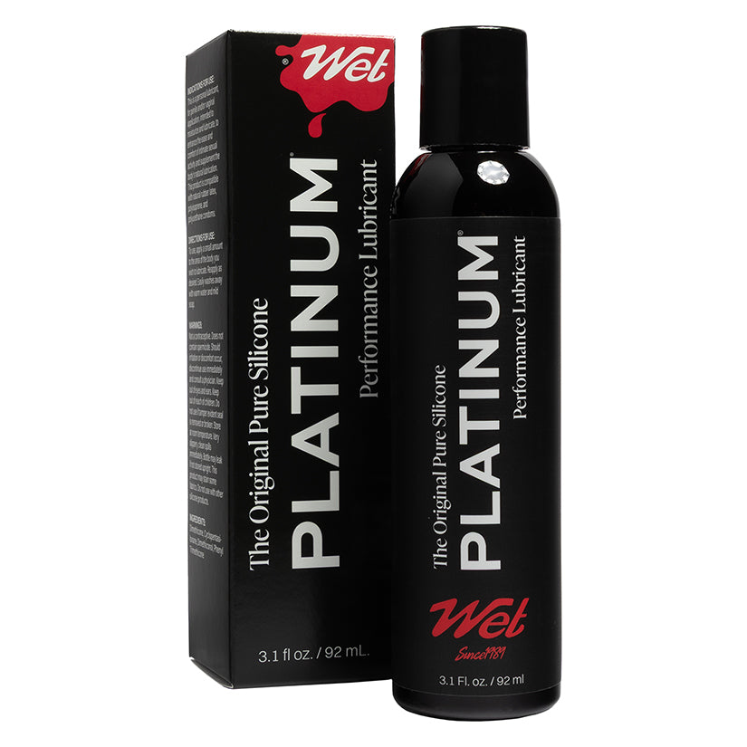 Wet Original Platinum Silicone Lubricant 3.1 Oz packaging and bottle displaying product details.