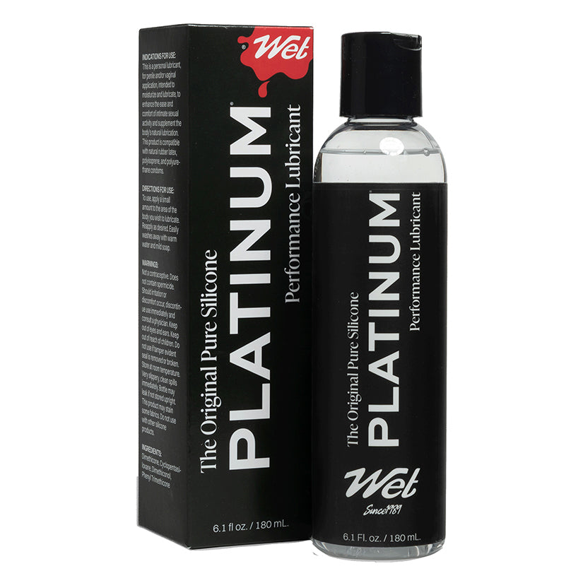 Wet Original Platinum Silicone Lubricant 6.1 Oz bottle and packaging, premium silicone lubricant for smooth glide.