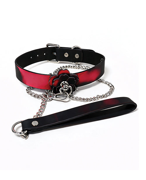 Heat Tease Flower Collar Black Pink features a stylish black and pink design with a flower detail and chain attachment.