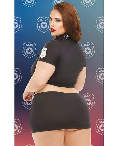 Dreams by Baci Badge of Desire Cop Costume Set Black Queen featuring a confident model wearing a cropped police uniform.