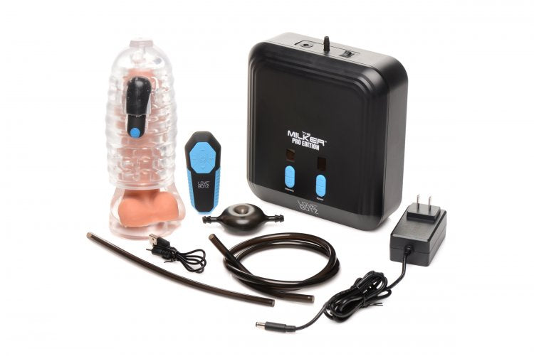 Lovebotz The Milker Pro Edition Automatic Stroker with accessories for immersive solo experience.