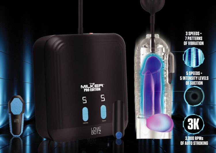Lovebotz The Milker Pro Edition Automatic Stroker with adjustable settings for suction and vibration.