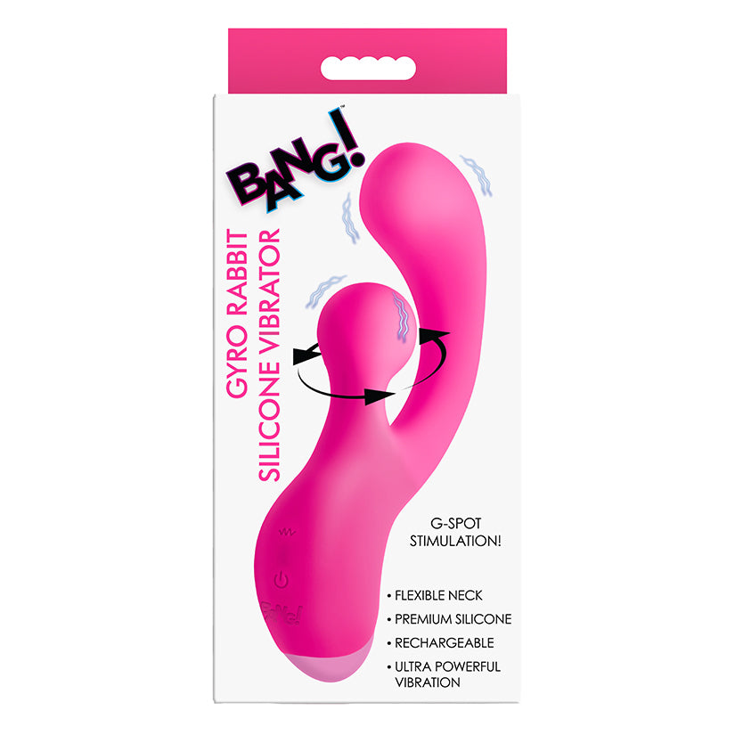 Bang Gyro Rabbit Silicone Vibrator Pink packaging showcasing G-spot stimulation features and premium silicone design.