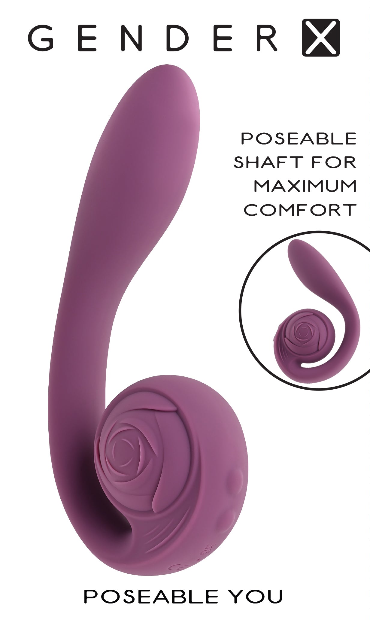 Gender X Poseable You Snail Vibrator Purple, featuring poseable shaft and rose-textured ball for versatile stimulation.