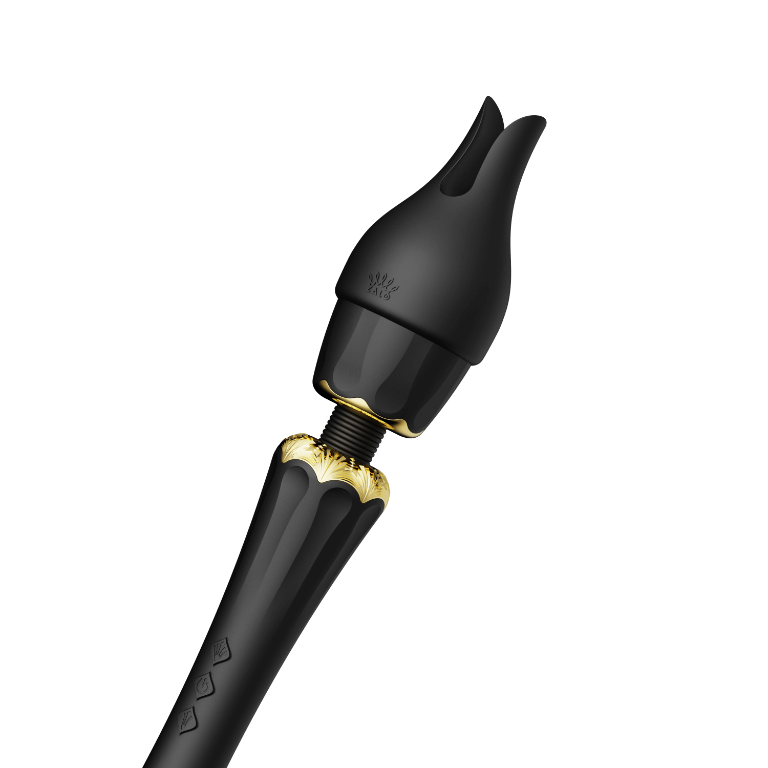 ZALO Kyro Wand Massager in Obsidian Black inspired by Egyptian pharaohs, featuring Direct Power 2.0 technology for powerful direct stimulation