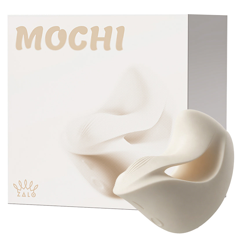 Zalo Mochi Dual Head App Controlled Vibrator Ivory White with packaging, highlighting its playful design.