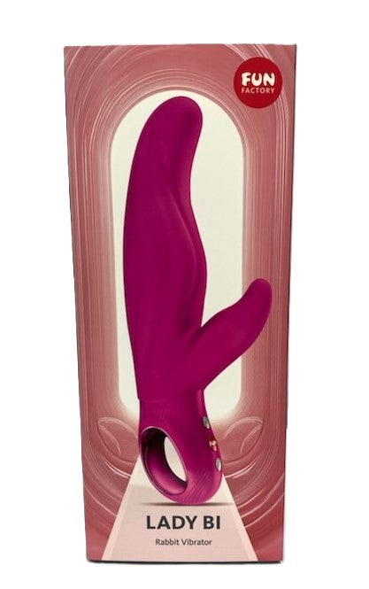 Fun Factory Lady Bi Rabbit Vibrator Magenta in packaging, showcasing ergonomic design and vibrant color.