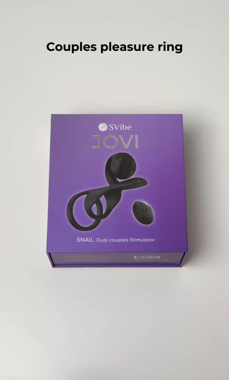 SVibe Snail Jovi Dual Couples Ring Stimulator Black package showcasing couples pleasure ring design.