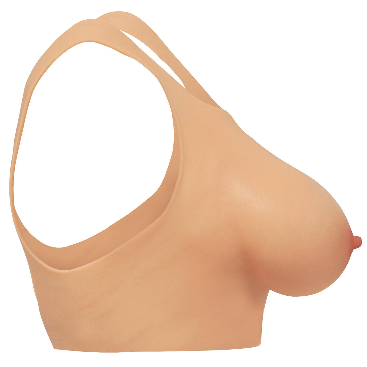 Master Series Perky Pair D-Cup Wearable Silicone Breasts side view with realistic nipple and smooth texture.