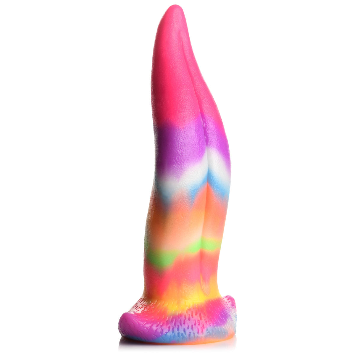 Unicorn Kiss Unicorn Tongue Glow-in-the-Dark Silicone Dildo in vibrant multi-colored design.