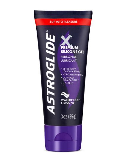 Astroglide Premium Silicone Gel 3 Oz bottle showing ultra-smooth personal lubricant for lasting comfort.