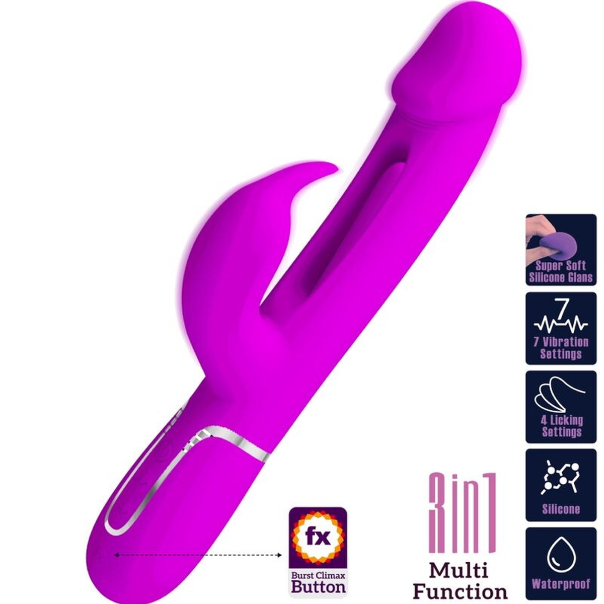 Pretty Love Kampas Flicking Rabbit Vibrator Fuchsia with dual motors and flicking rabbit design.