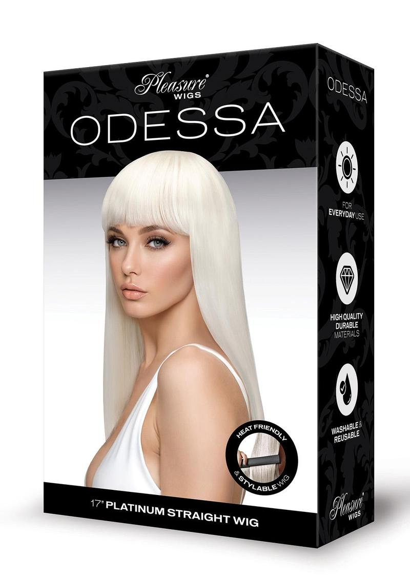 Odessa Premium Stylable Wig Platinum showcased in a sleek packaging, perfect for stylish transformations.