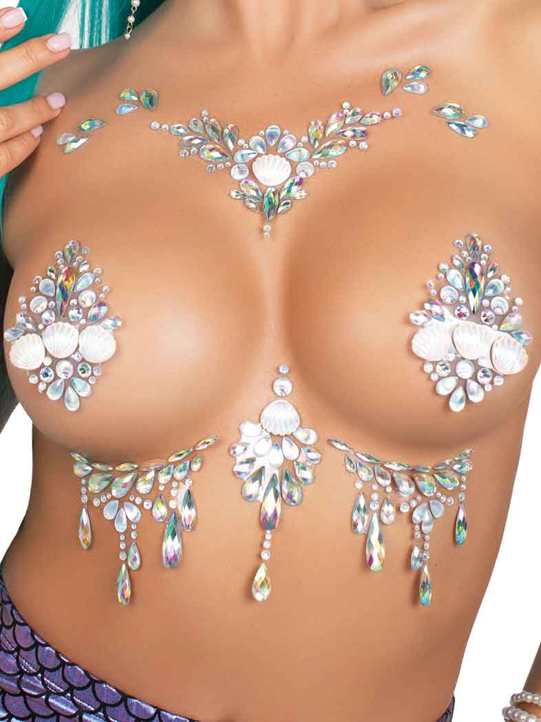 Leg Avenue Siren Adhesive Body Jewels Sticker Clear showcasing shimmering rhinestones on skin.