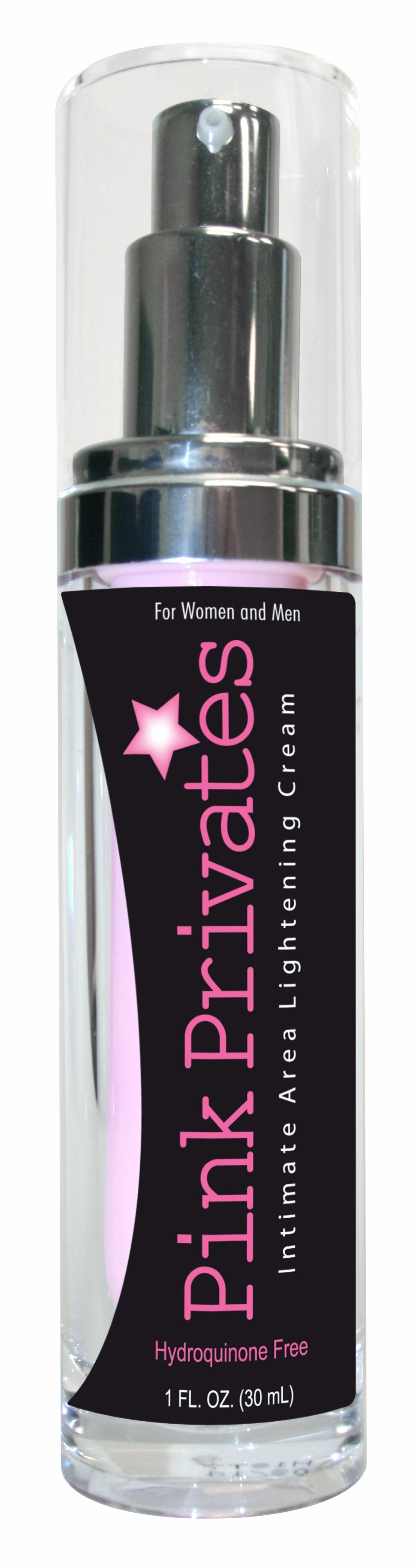 Pink Privates Lightening Cream 1 Oz bottle, hydroquinone-free formula for intimate area skin lightening.