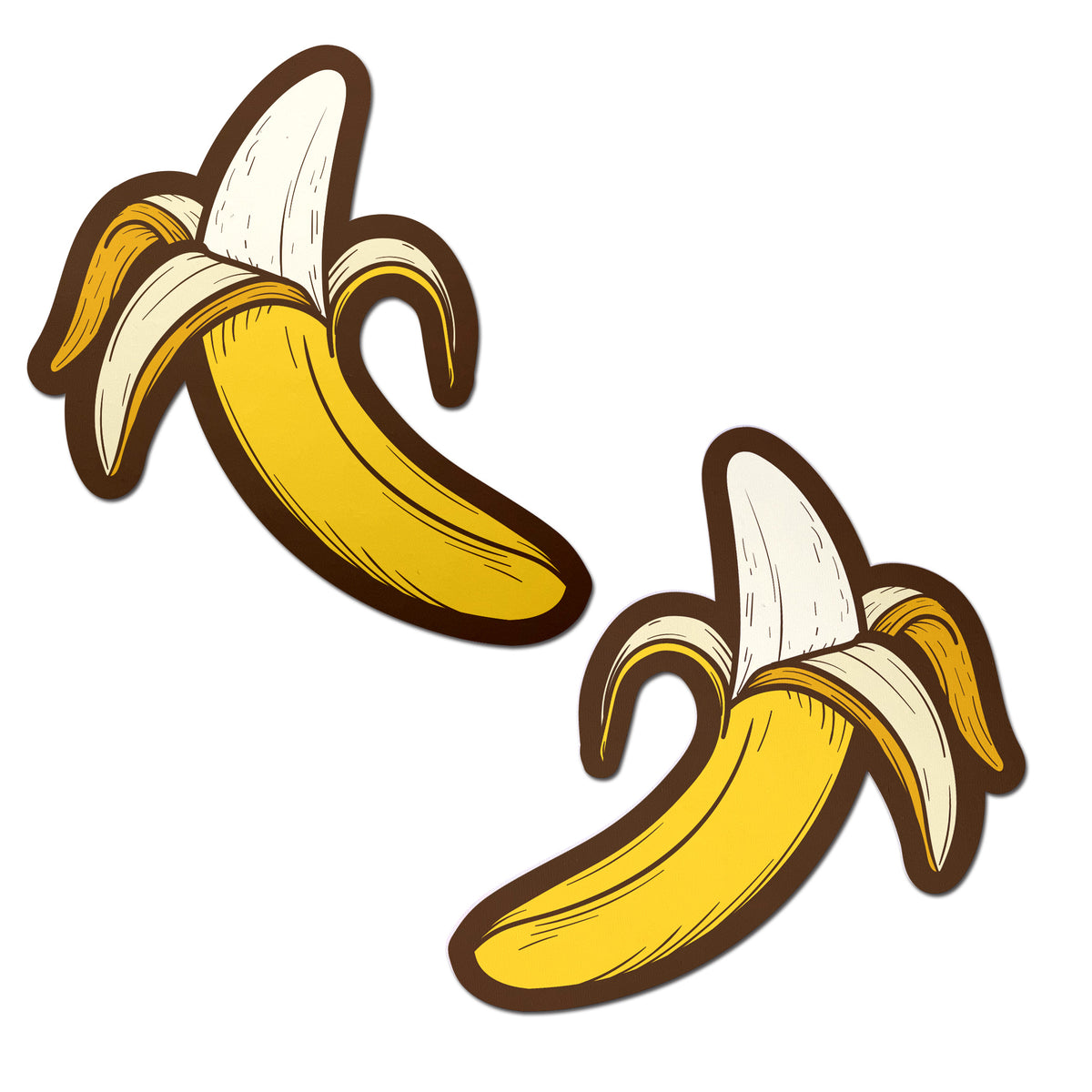 Two bright yellow Pastease Bananas Yellow Nipple Pasties designed with a whimsical banana illustration.