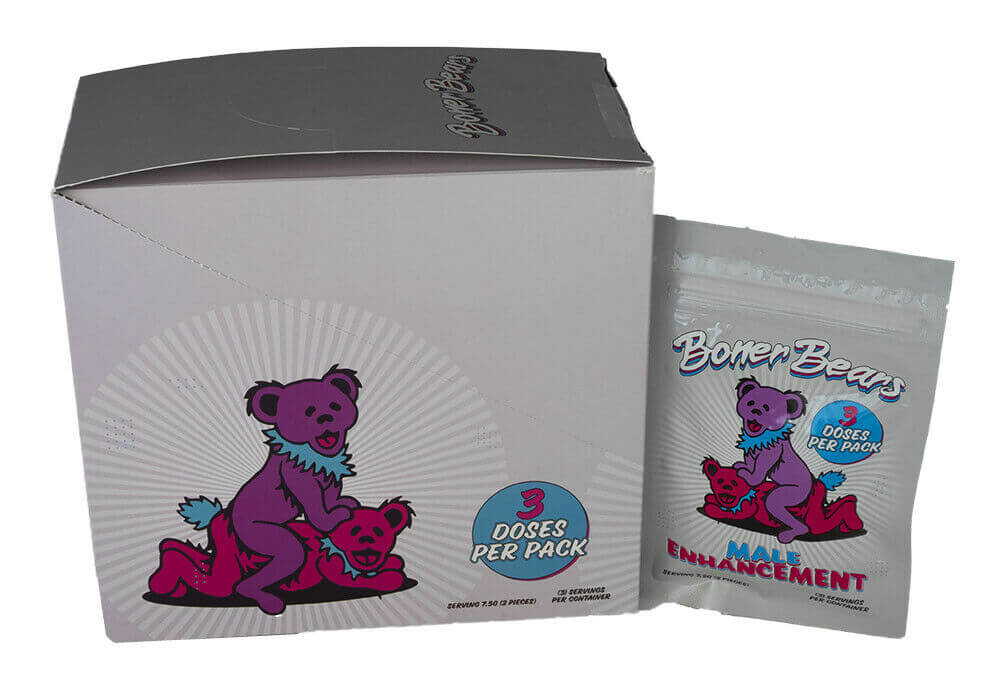 Boner Bear Male Enhancement Gummy 20 Pieces Display box and single pack with bear illustrations